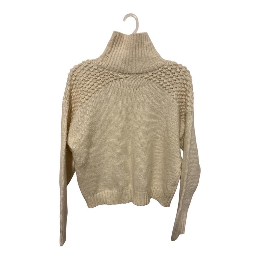 Falls Creek Cream turtleneck sweater with textured diamond pattern on shoulders - Picture 2 of 2
